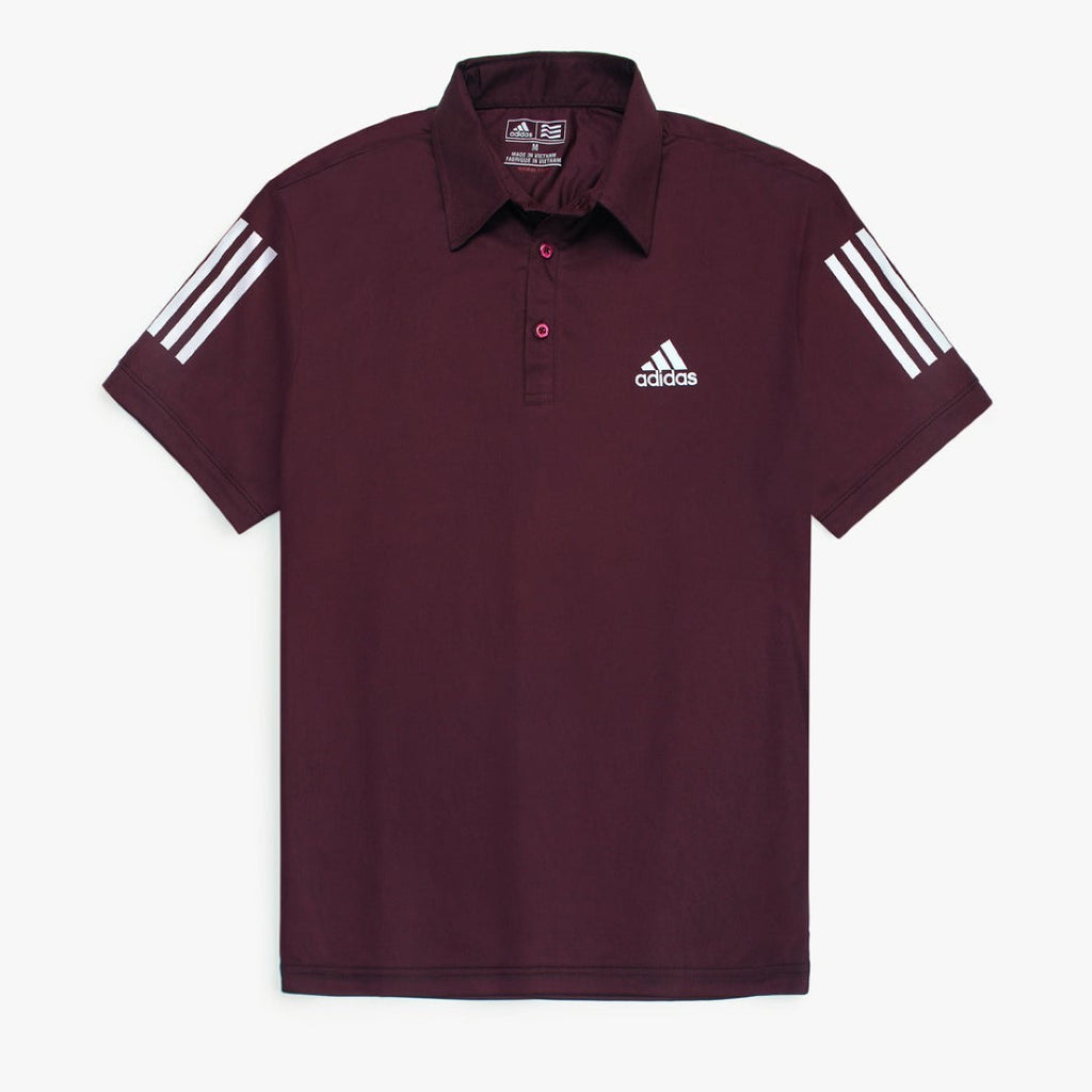 ADI STRIPES POLO SHIRT DRY-FIT - BURGUNDY